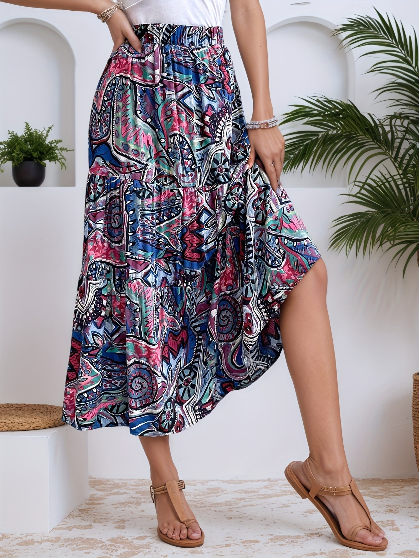 European And American Fashion Foreign Trade, Casual Spring-summer Stylish Women's Blue Floral Print Ruffled A-line_voghion.com