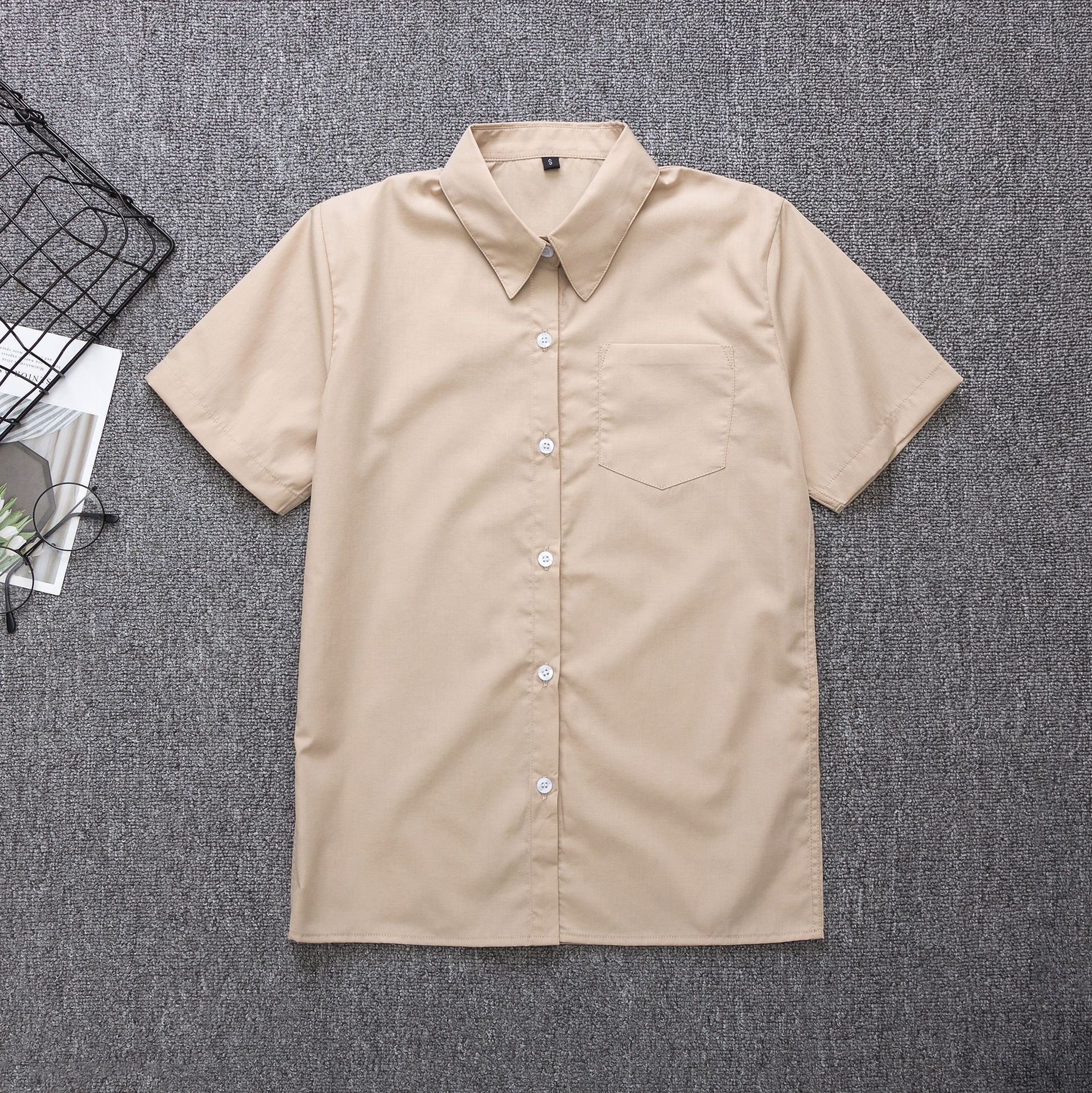 Women's Basic Short-sleeve Shirt With Pointed Collar For Women_voghion.com