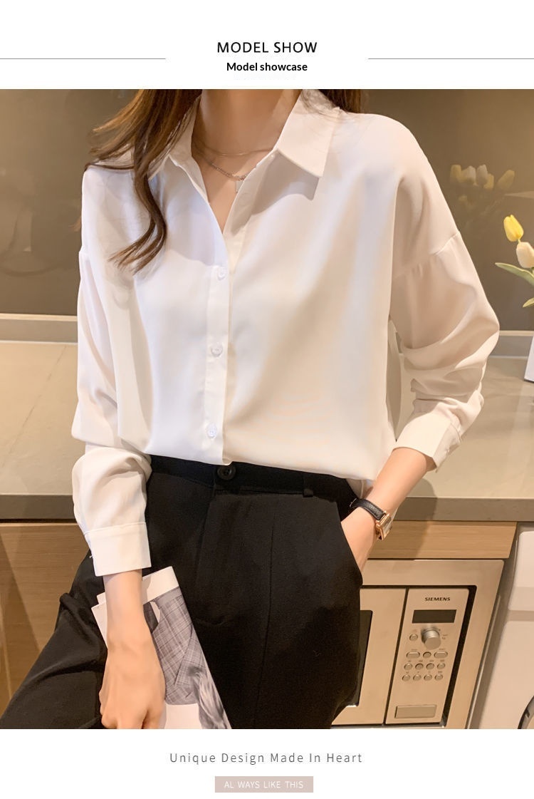 Women's Loose Chiffon Blouse Long Sleeve Casual Elegant Shirt_voghion.com