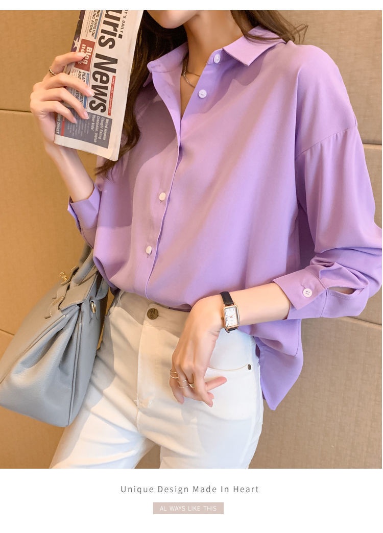 Women's Loose Chiffon Blouse Long Sleeve Casual Elegant Shirt_voghion.com
