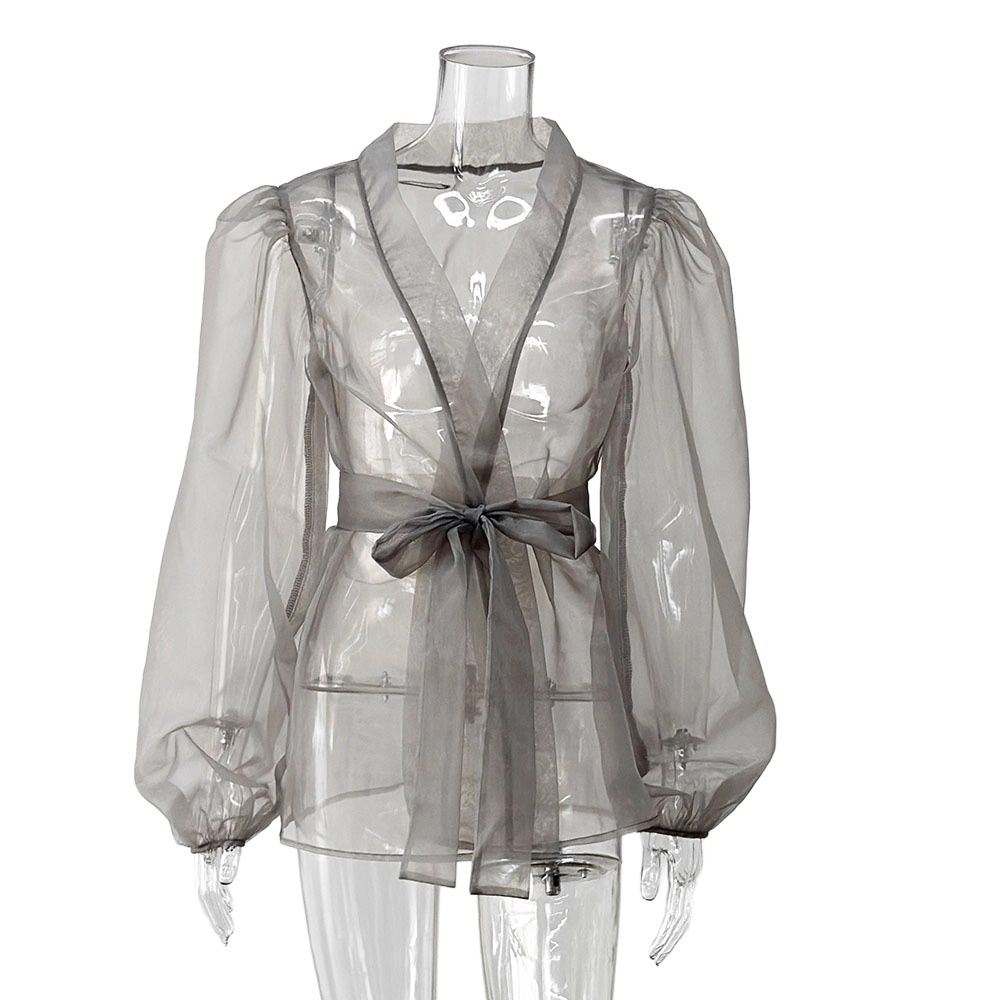 Camicia donna elegante trasparente con maniche a palloncino_voghion.com