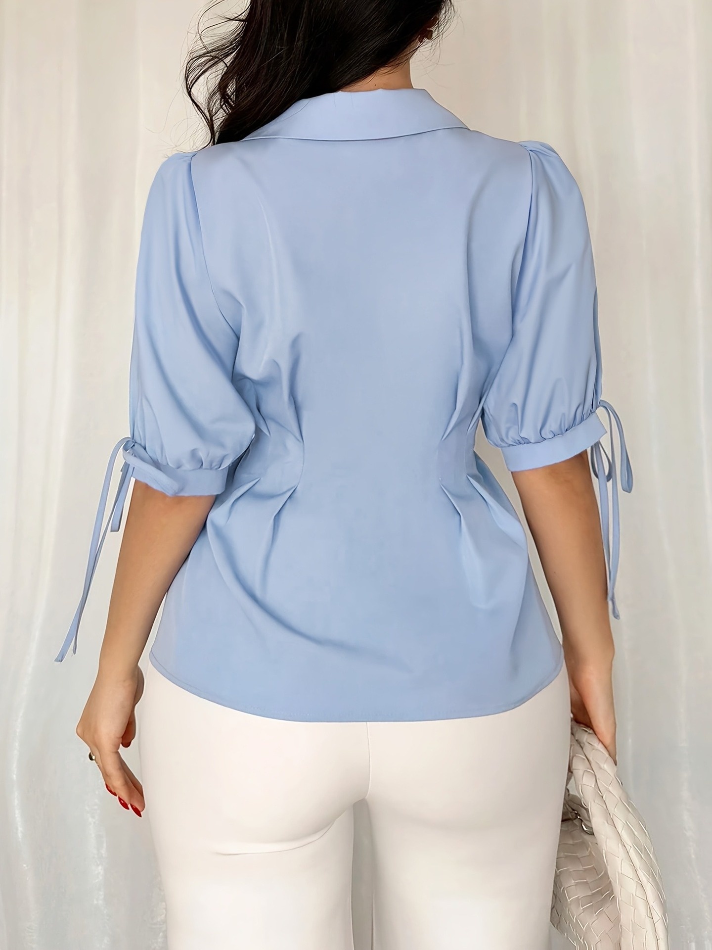 Blusa elegante da donna a maniche corte con design a pieghe_voghion.com