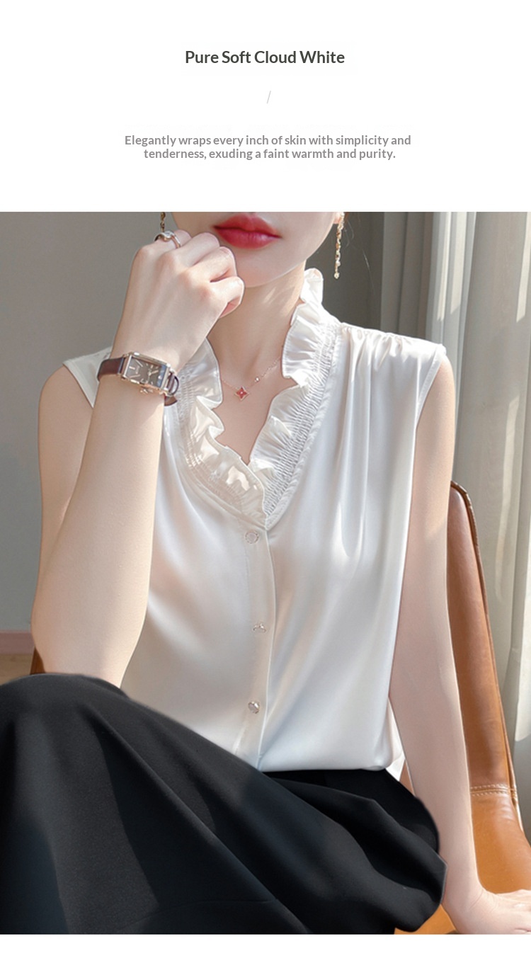 Women's Ruffled Edge Blouse Elegant Versatile Sleeveless Top_voghion.com