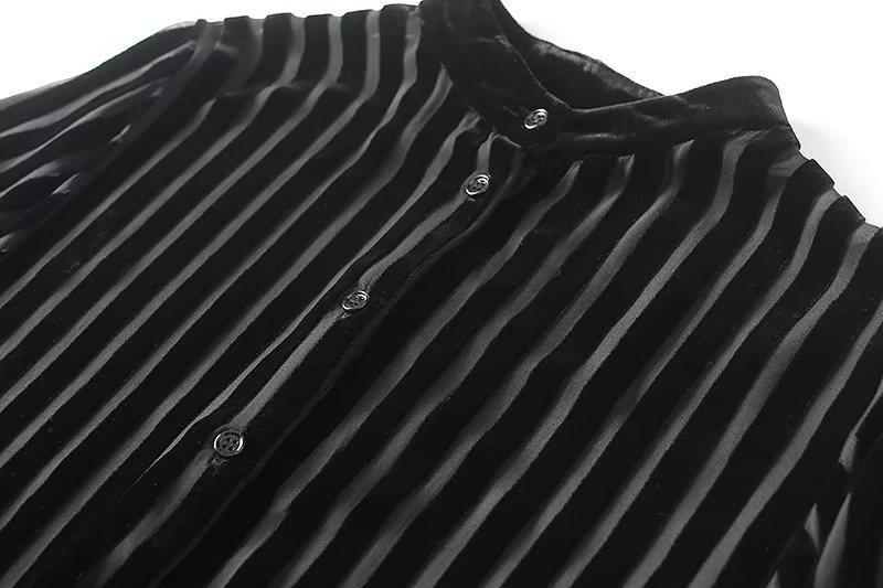 Camicia donna in velluto a righe semitrasparente elegante_voghion.com
