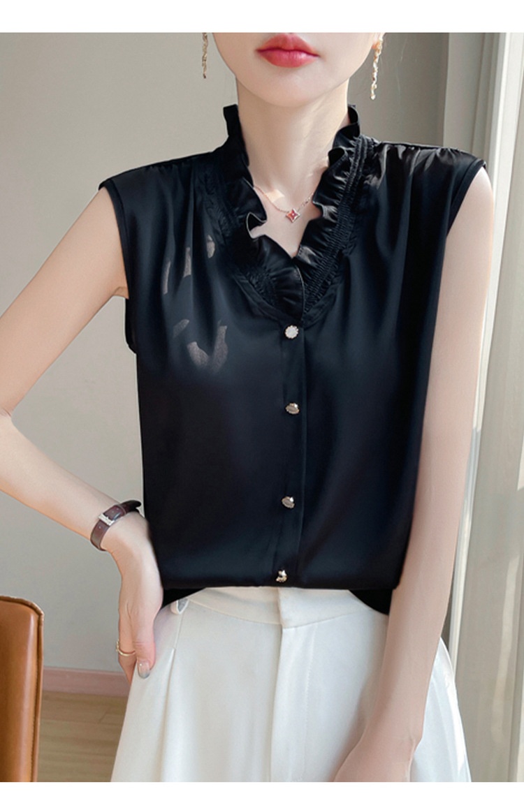 Women's Ruffled Edge Blouse Elegant Versatile Sleeveless Top_voghion.com