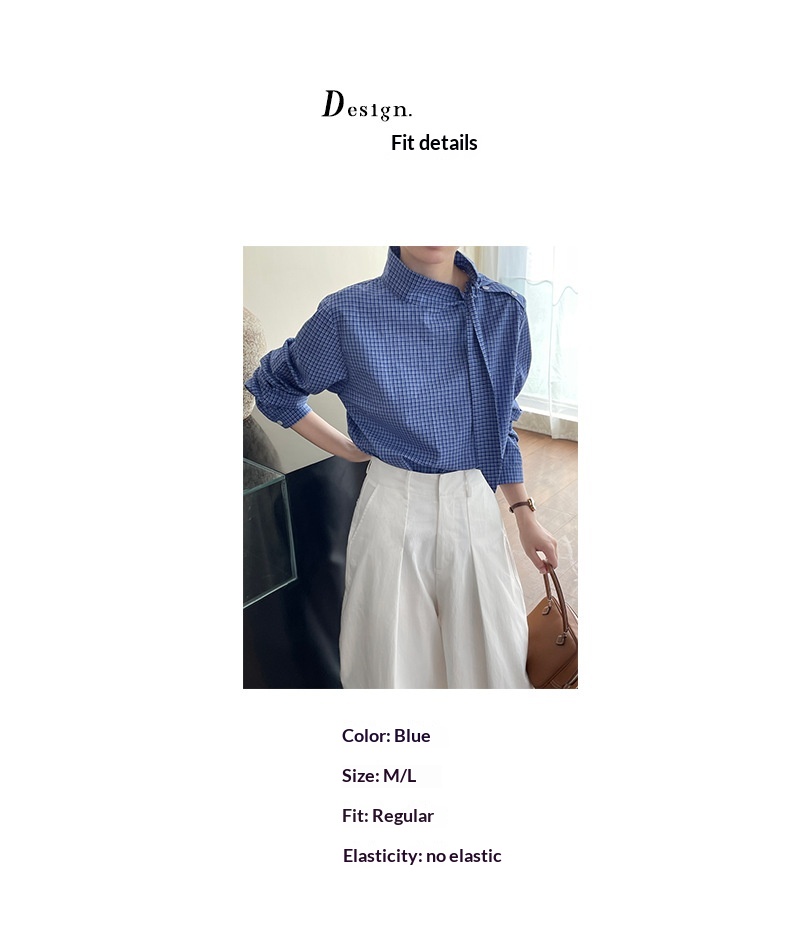 Camicia donna a quadri con lacci maniche lunghe blusa elegante_voghion.com