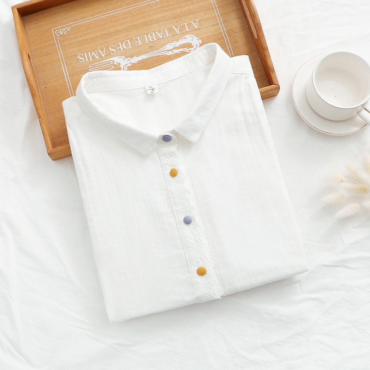 Camicia donna in garza a doppio strato con pizzo sul davanti_voghion.com