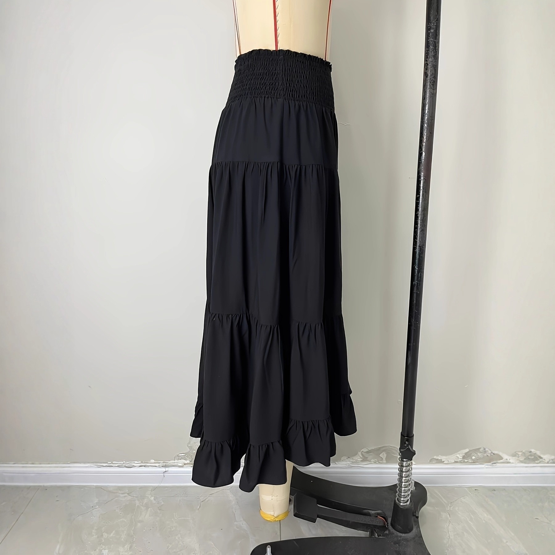 European And American Cross-border Foreign Trade Women's Summer Solid Color Ruffled Asymmetrical High-waisted Skirt For_voghion.com