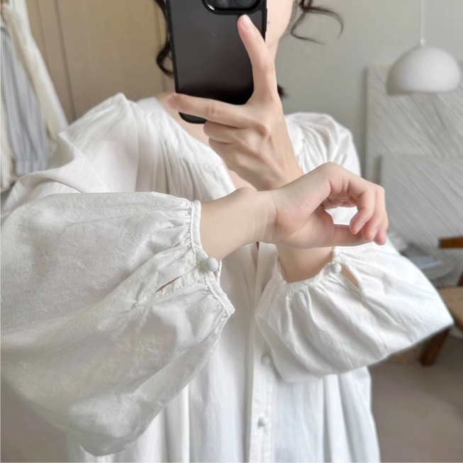 Damen Bluse Mit V-ausschnitt Und Laternenärmeln Im Retro Stil_voghion.com