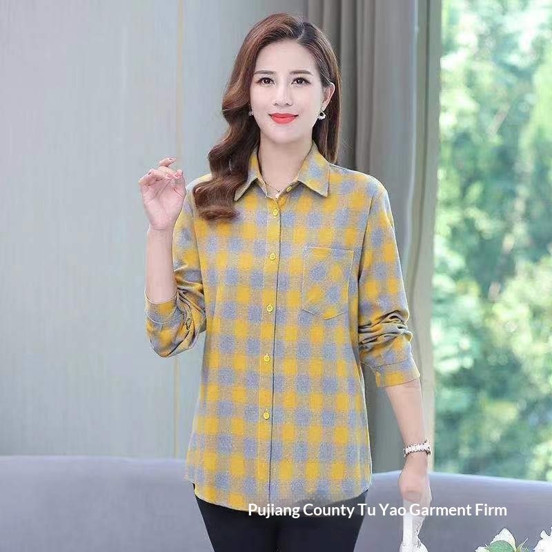 Women's Long-sleeve Plaid Blouse For Middle-aged And Elderly Women_voghion.com