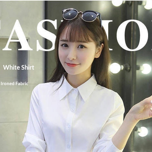 Solid Colour Women's Blouse Korean Style Slim Fit Work Shirt_voghion.com