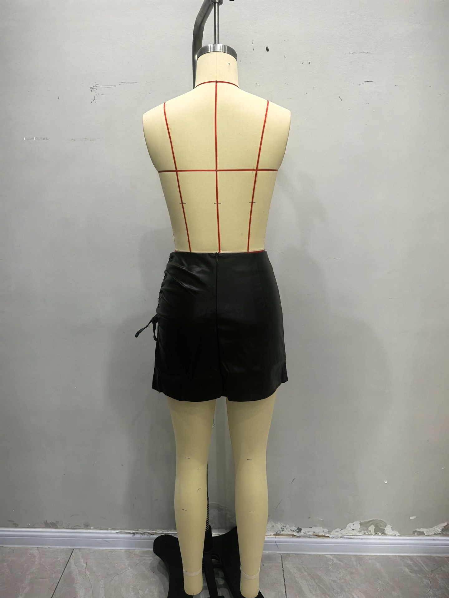 Dames rok van pu-leder met hoge taille en split mini_voghion.com
