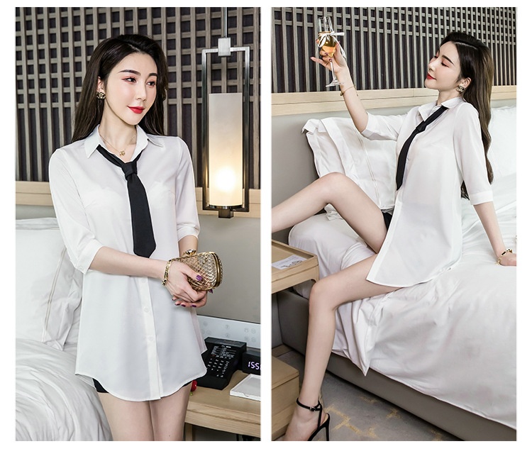 Camicia donna bianca estiva blusa ampia a maniche corte top_voghion.com