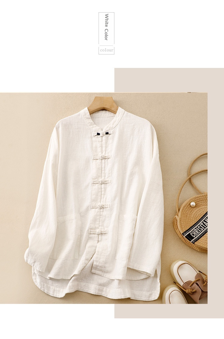 Damen Bluse Aus Baumwoll-leinen Im Chinesischen Stil Locker_voghion.com