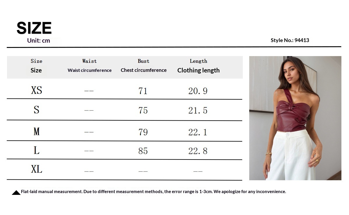 Women's Shiny Pu Leather One-shoulder Tank Top Casual Style_voghion.com