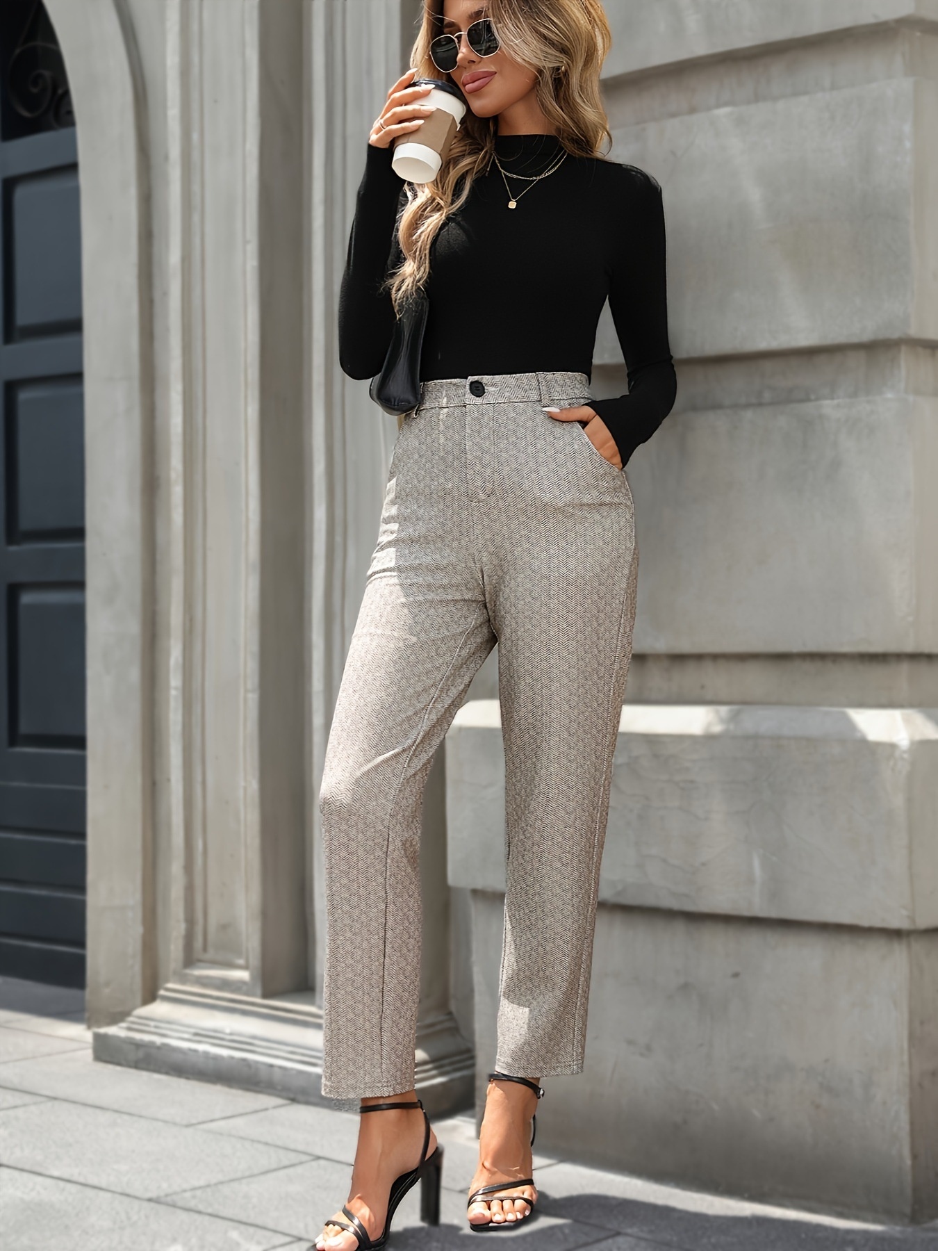 Exportation de mode féminine vers l'Europe et l'Amérique : pantalons droits slim stretch en maille, pantalons de ville pour femmes._voghion.com
