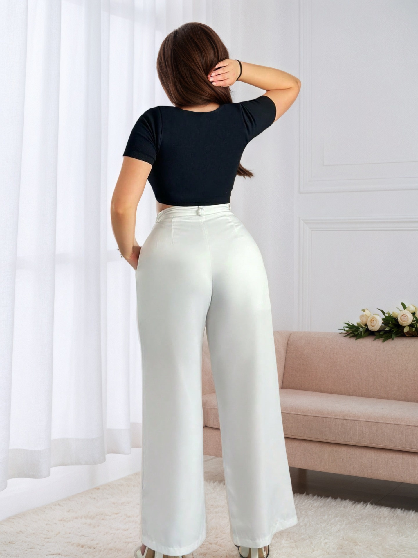 Women's High Waisted Wide Leg Pants Solid Colour Drapey Trousers_voghion.com