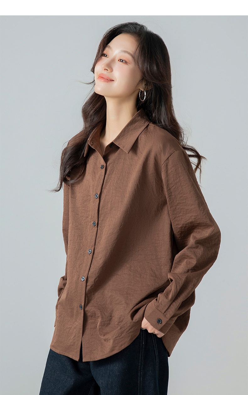 Locker Geschnittenes Damen Langarm Blusen Oberteil Uni_voghion.com