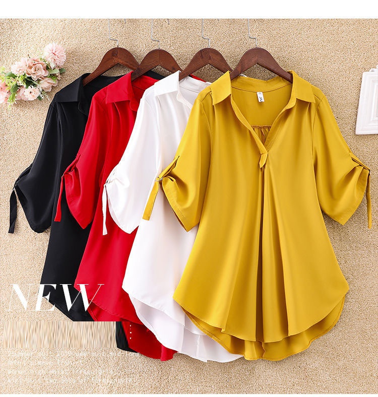 Elegant Women's Chiffon Blouse Mid-length Summer Loose Top_voghion.com