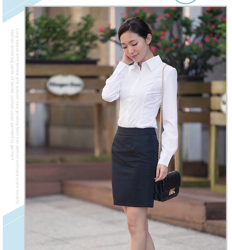 Camicia bianca donna slim fit maniche lunghe stile coreano_voghion.com