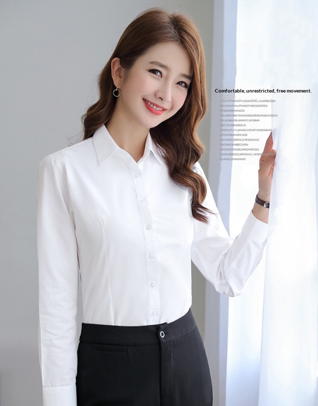 Dames blouse wit lange mouw slim fit formeel werkoverhemd_voghion.com
