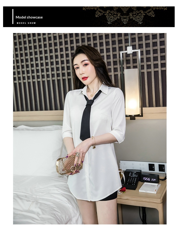 Camicia donna bianca estiva blusa ampia a maniche corte top_voghion.com