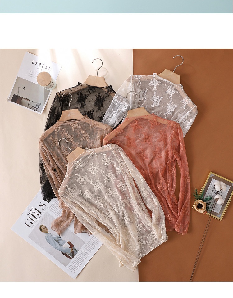 Camicia donna maniche lunghe in pizzo top elegante in mesh_voghion.com