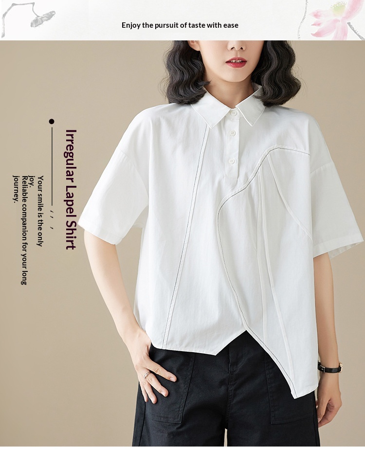 Loose-fitting Irregular Niche Blouse For Women Solid Colour Shirt_voghion.com