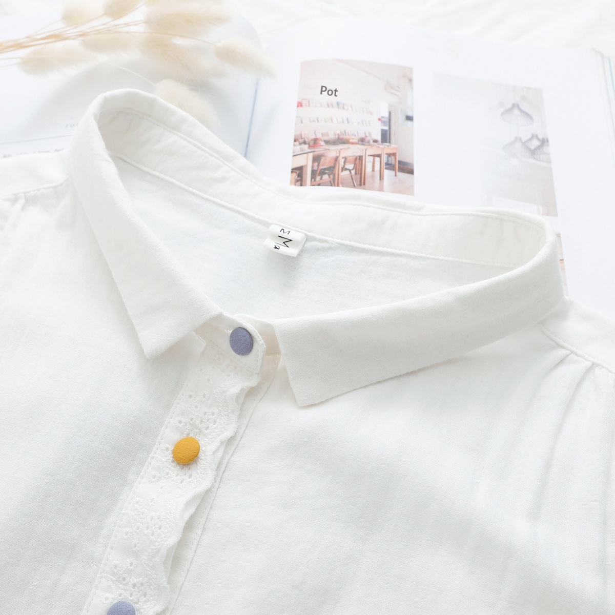Camicia donna in garza a doppio strato con pizzo sul davanti_voghion.com