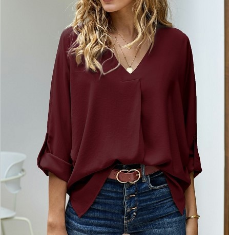 Women's V-neck Chiffon Blouse For Summer Plus Size Elegant Style_voghion.com