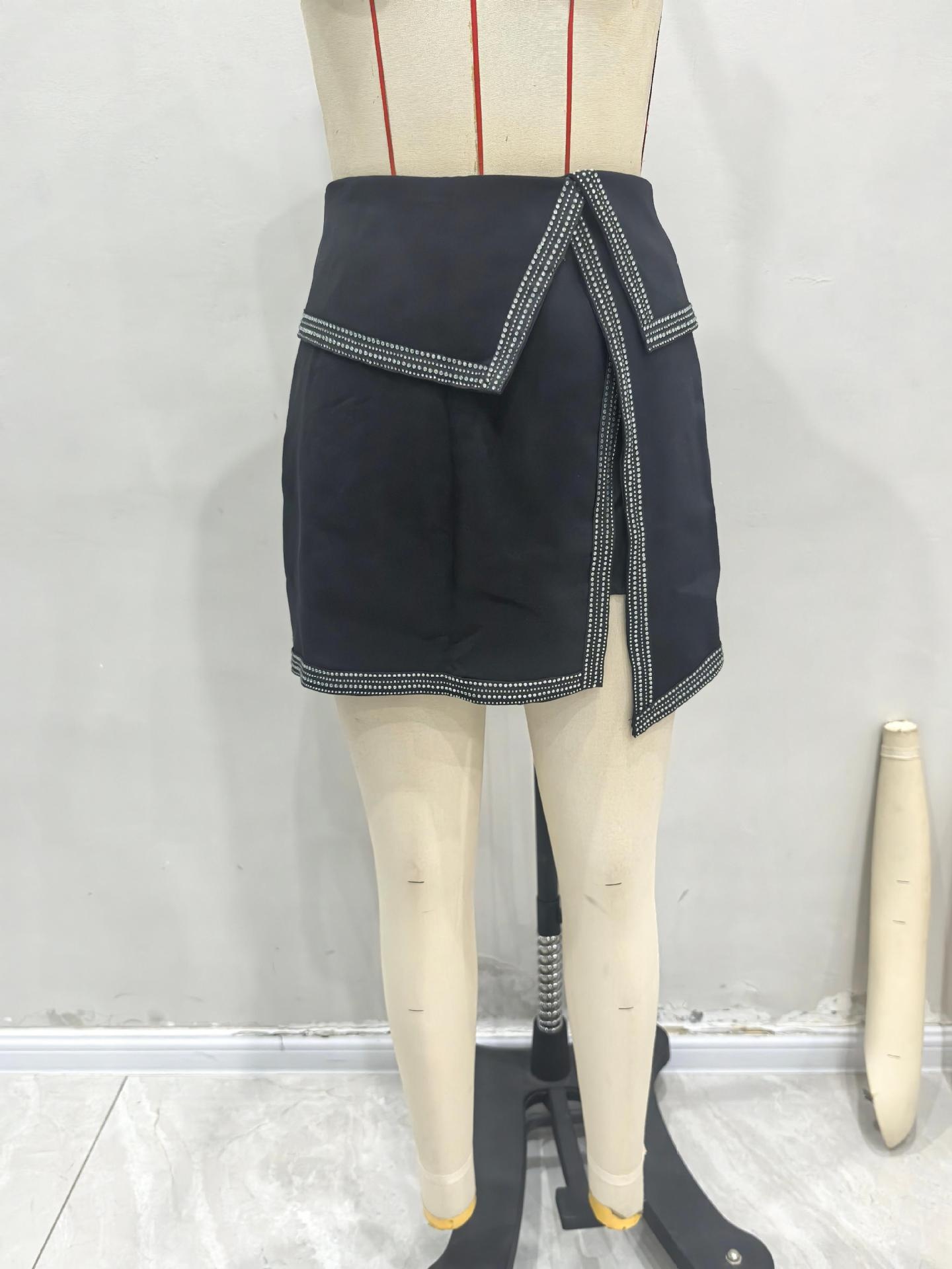European American Cross-border Women's Clothing: Irregular Bodycon Skirt-pants With Rhinestone Trim And Zipper, Sexy_voghion.com