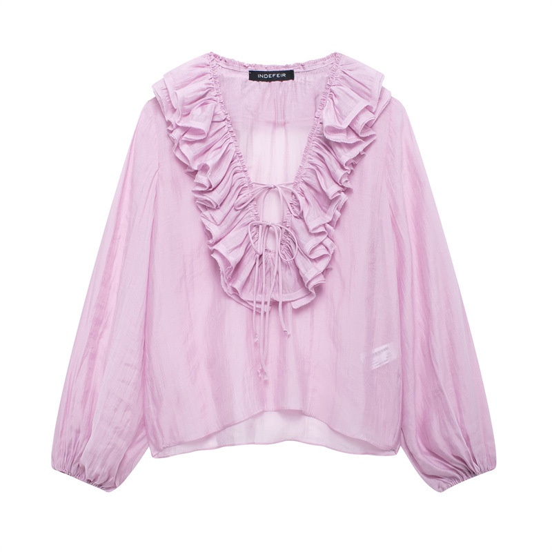 Camicetta donna a maniche lunghe con strati stile europeo_voghion.com