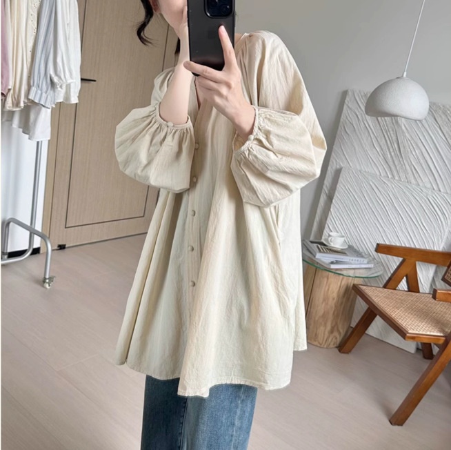 Damen Bluse Mit V-ausschnitt Und Laternenärmeln Im Retro Stil_voghion.com