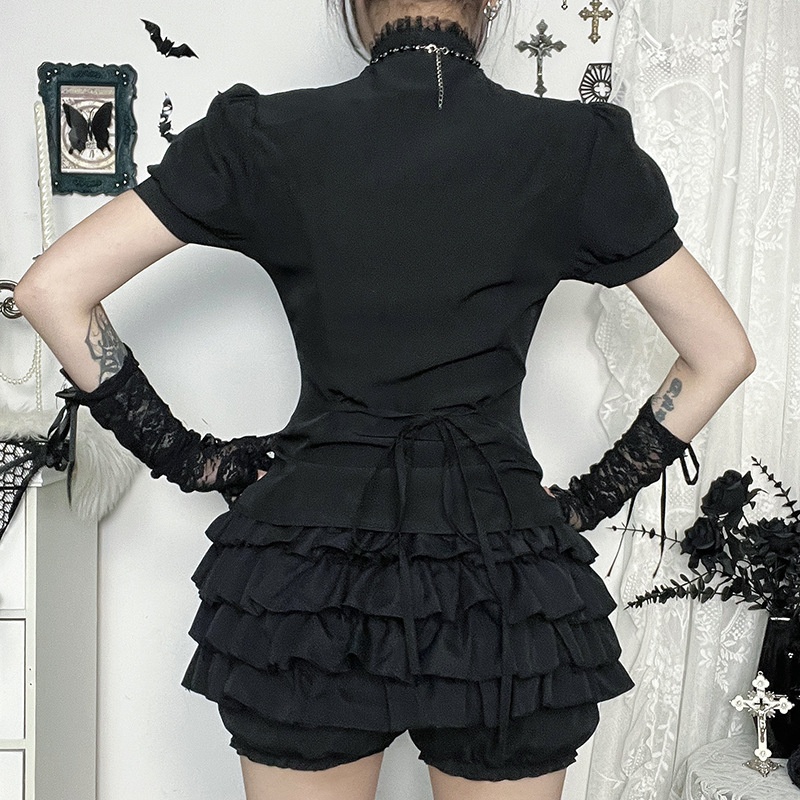 CF25145 Lace Hollow Short Sleeve Top Subculture Summer New Sexy Hot Girl Slim Fit Versatile Women's Shirt_voghion.com