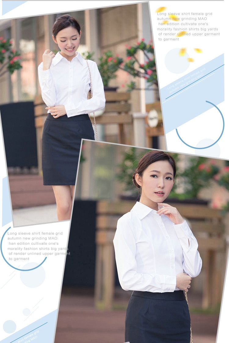 Camicia bianca donna slim fit maniche lunghe stile coreano_voghion.com