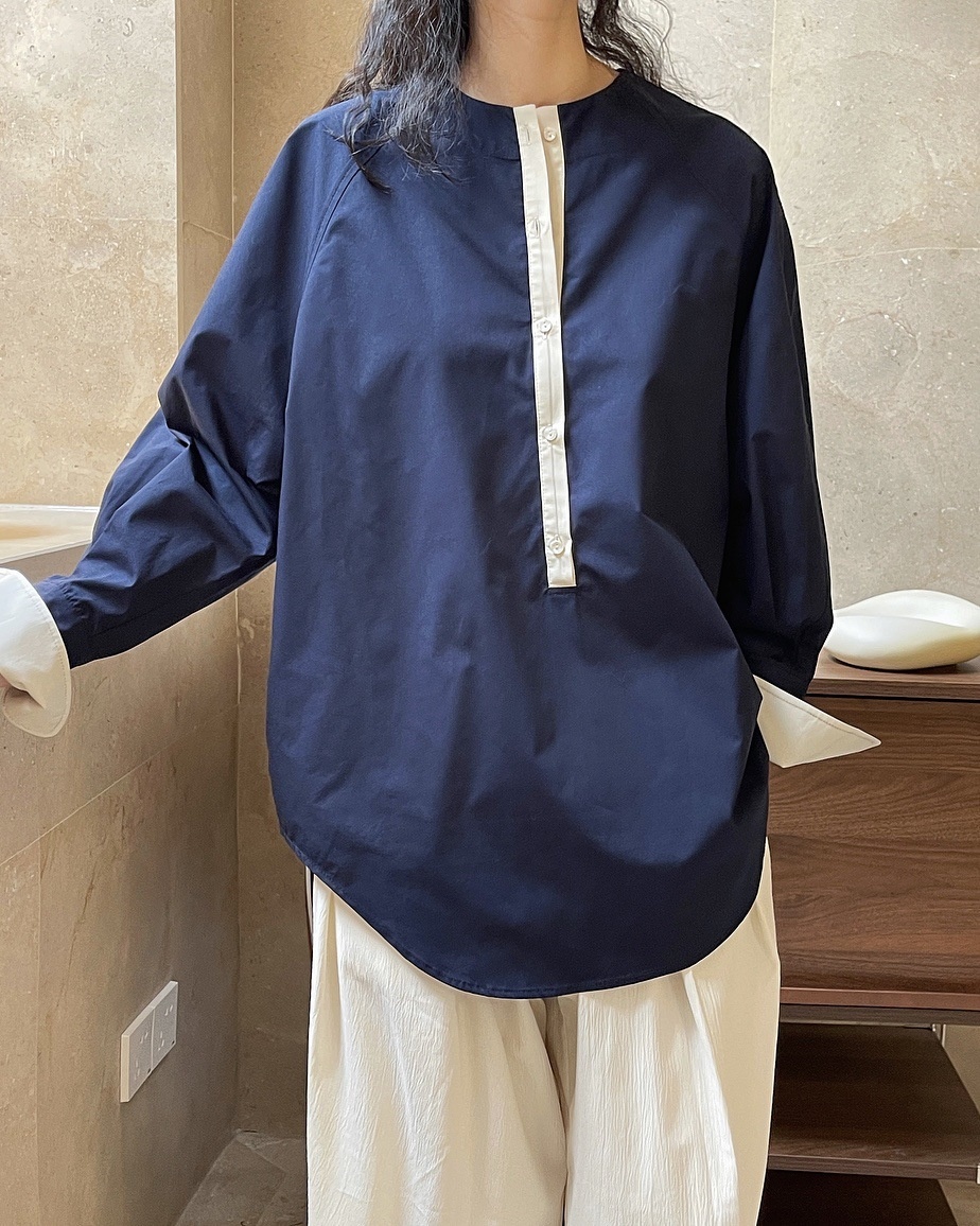 Retro Women's Blouse With Artistic Colour Block Round Neck Top_voghion.com