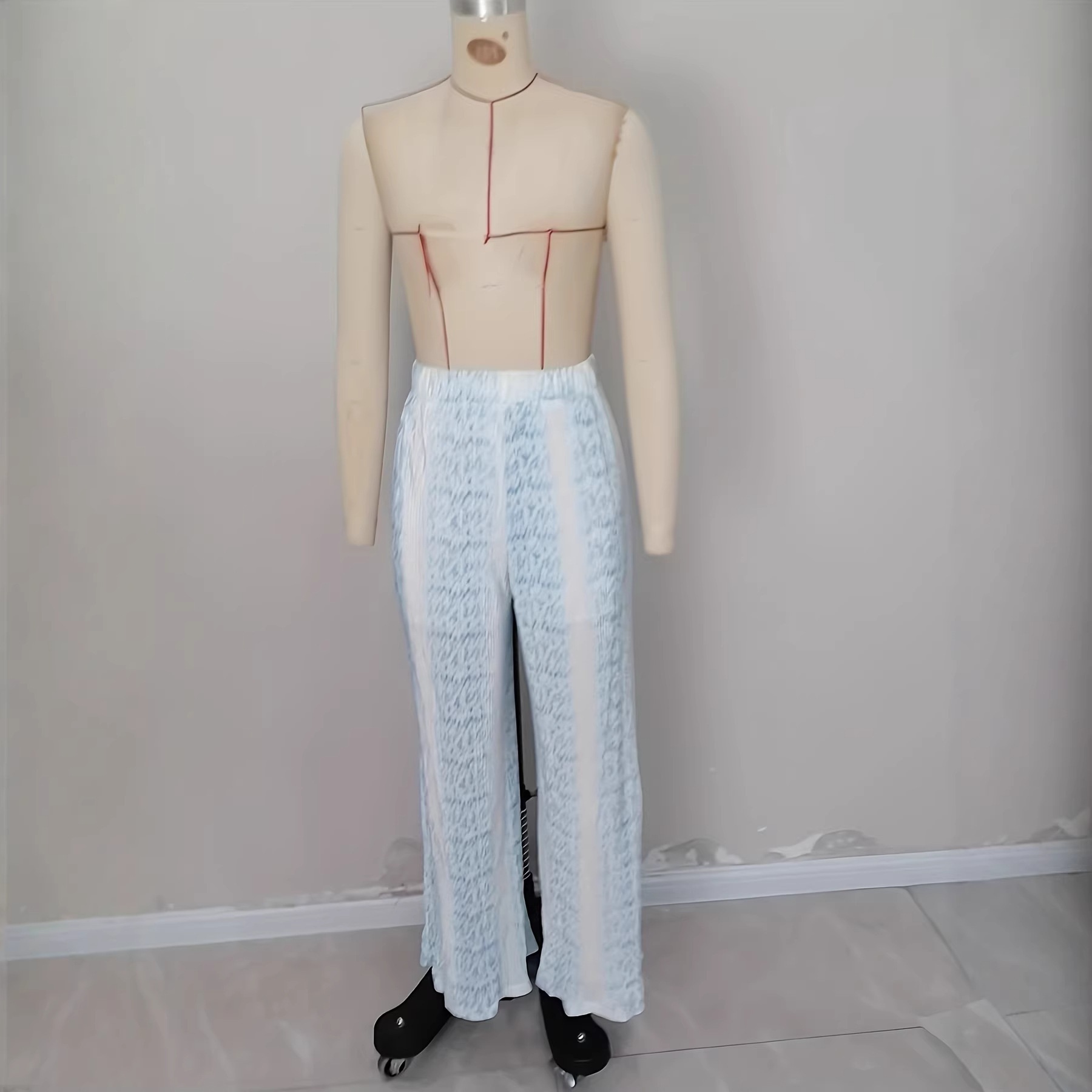Export Women's European-style Casual Resort-style Blue White Printed Summer Wide-leg With A Draping Effect, High-waisted_voghion.com