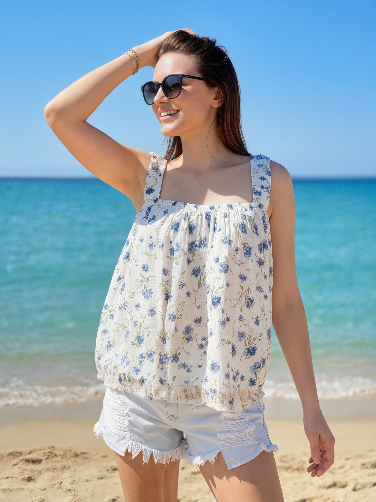 Women's T-shirt With Square Neck And Ruched Back Straps Loose Fit_voghion.com
