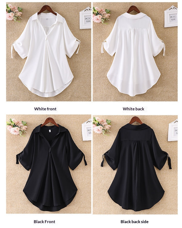 Elegant Women's Chiffon Blouse Mid-length Summer Loose Top_voghion.com