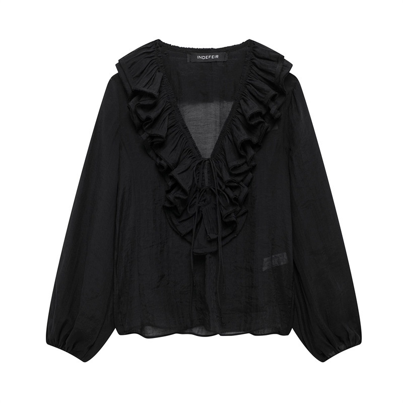Camicetta donna a maniche lunghe con strati stile europeo_voghion.com