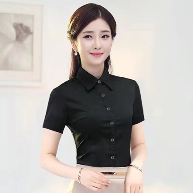 Solid Colour Women's Blouse Korean Style Slim Fit Work Shirt_voghion.com