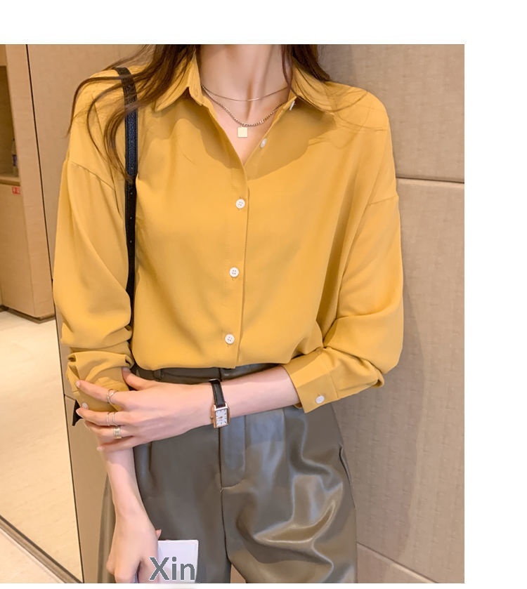 Women's Loose Chiffon Blouse Long Sleeve Casual Elegant Shirt_voghion.com