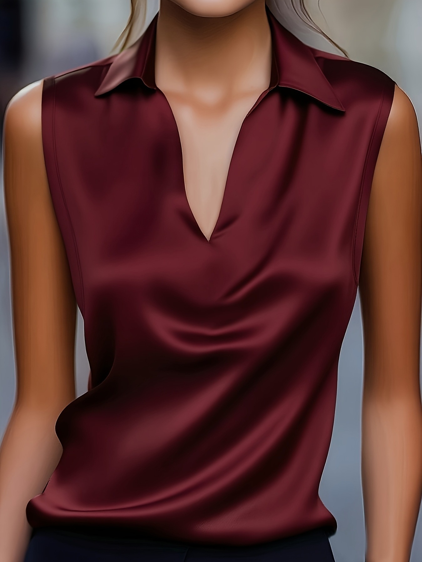 Blusa sem mangas feminina elegante decote em v verão_voghion.com