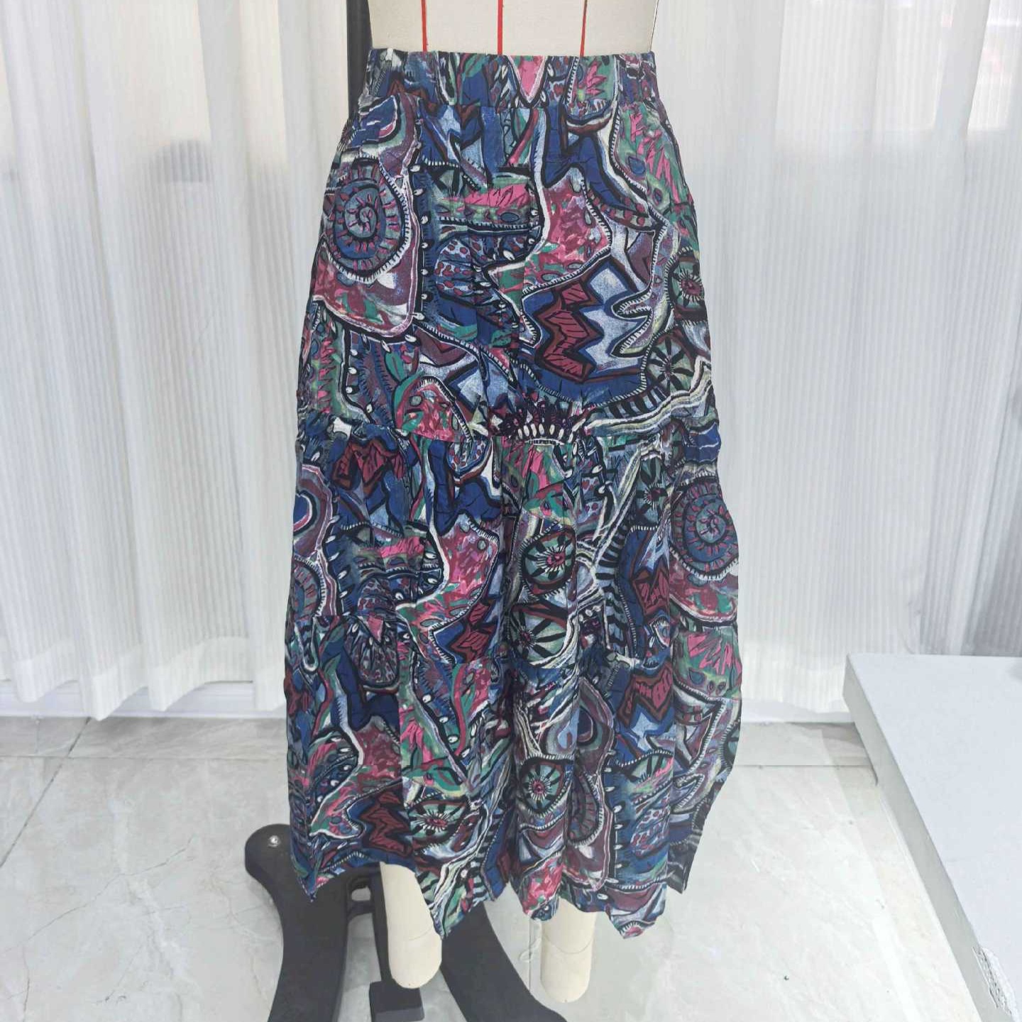 European And American Fashion Foreign Trade, Casual Spring-summer Stylish Women's Blue Floral Print Ruffled A-line_voghion.com