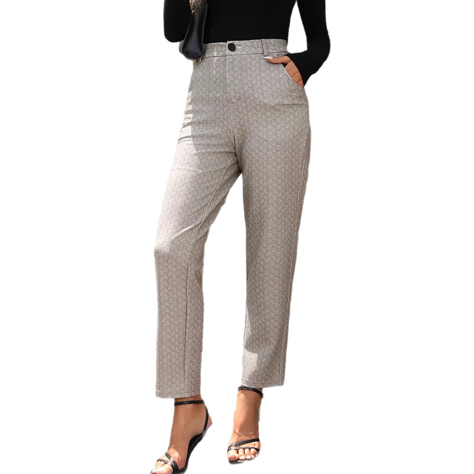 Exportation de mode féminine vers l'Europe et l'Amérique : pantalons droits slim stretch en maille, pantalons de ville pour femmes._voghion.com