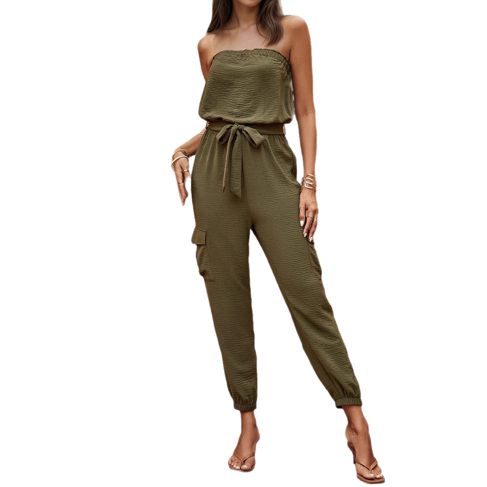 European And American Cross-border Foreign Trade Women's Clothing 2025 Spring/summer Solid Color Strapless Pocket_voghion.com