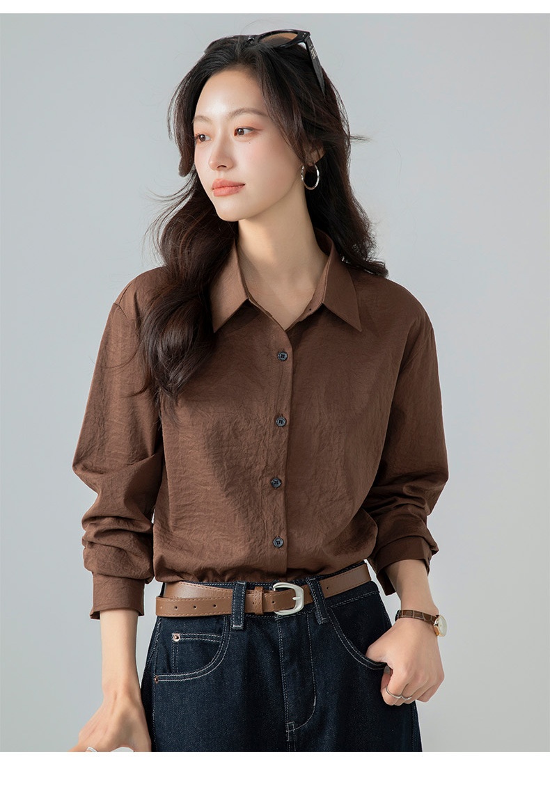 Locker Geschnittenes Damen Langarm Blusen Oberteil Uni_voghion.com