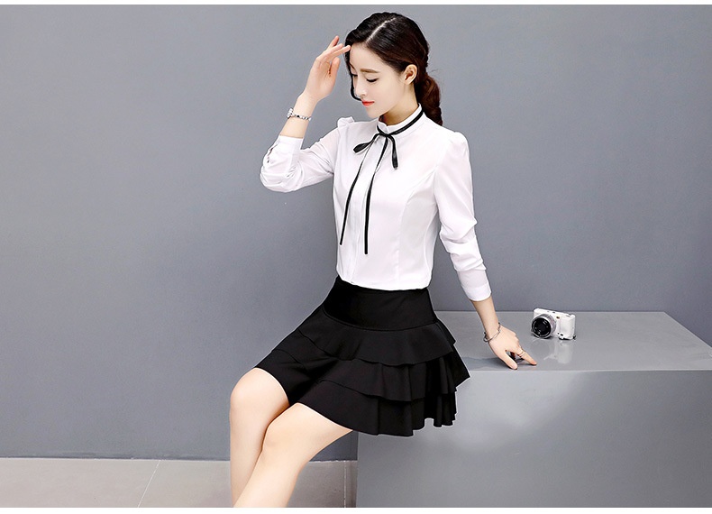 Camicia donna elegante con collo alla coreana e maniche a puffy_voghion.com