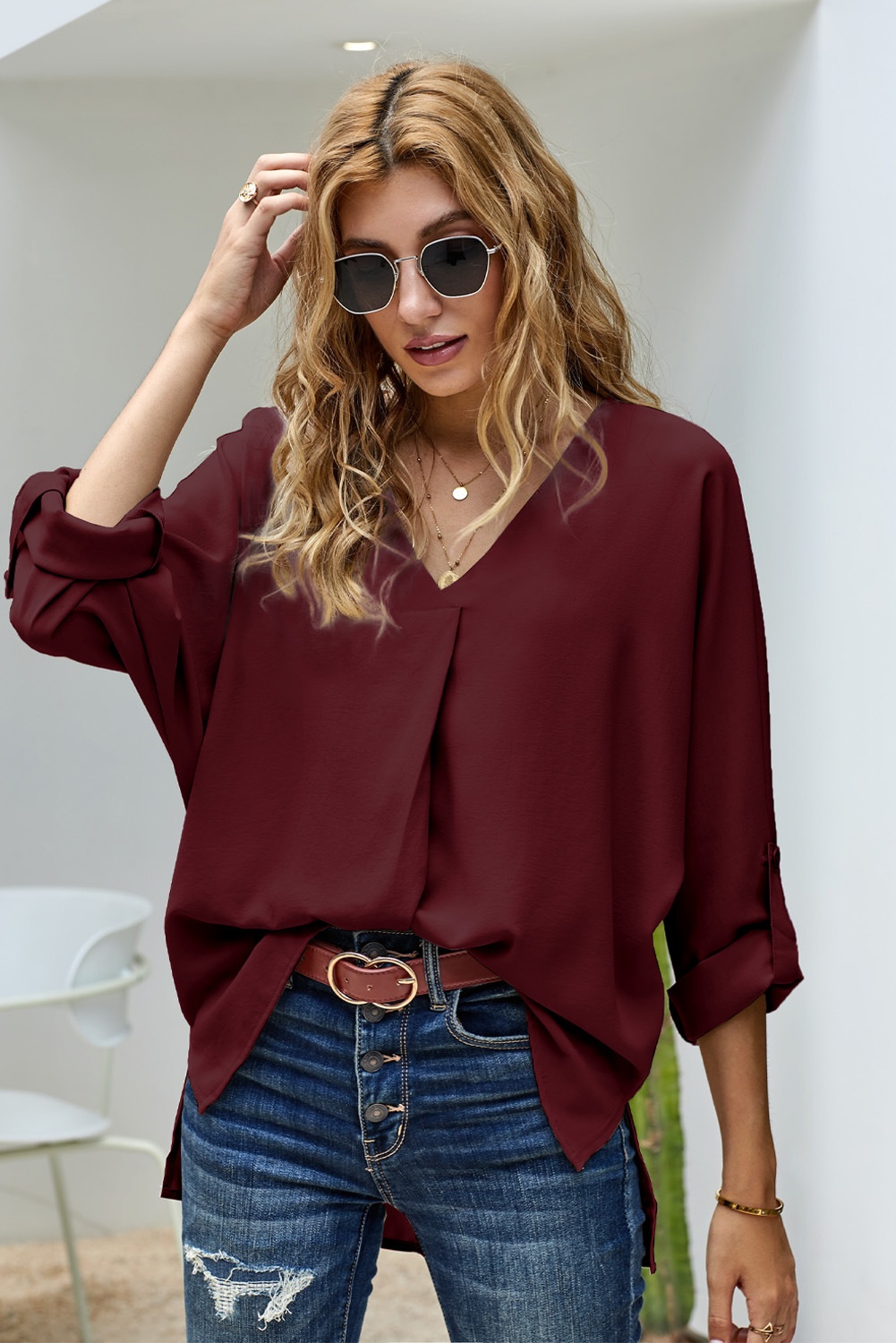 Women's V-neck Chiffon Blouse For Summer Plus Size Elegant Style_voghion.com