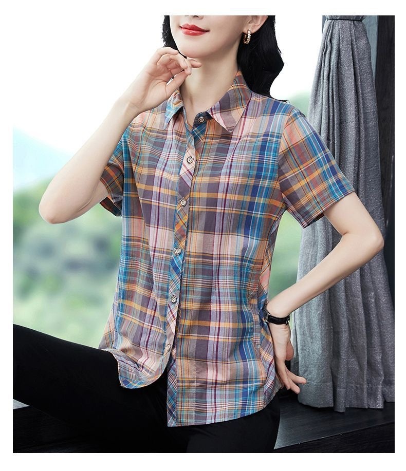 Damen Bluse Mit Klassischem Karomuster Kurzärmliges Oberteil_voghion.com